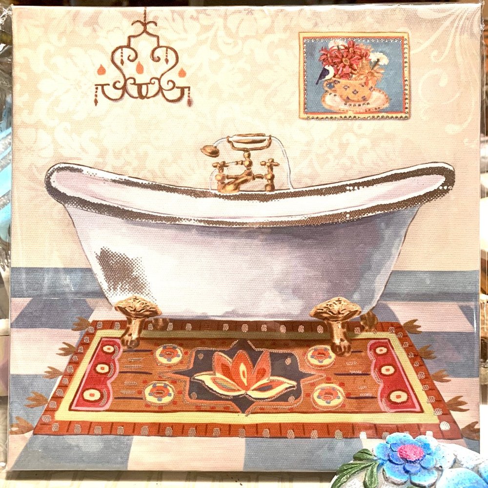 Vintage Bath 8x8 Canvas Wall Art